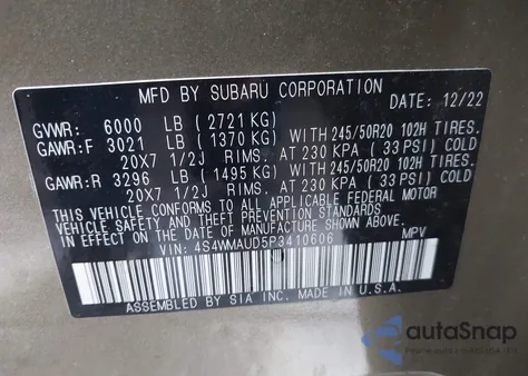 2023 Subaru Ascent Limited 7-Passenger из США, поврежденный, VIN 4S4WMAUD5P3410606